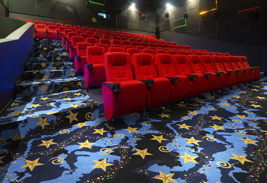 Galaxy carpet installed in a family media room — Joy Carpets Any Day Matinee broadloom