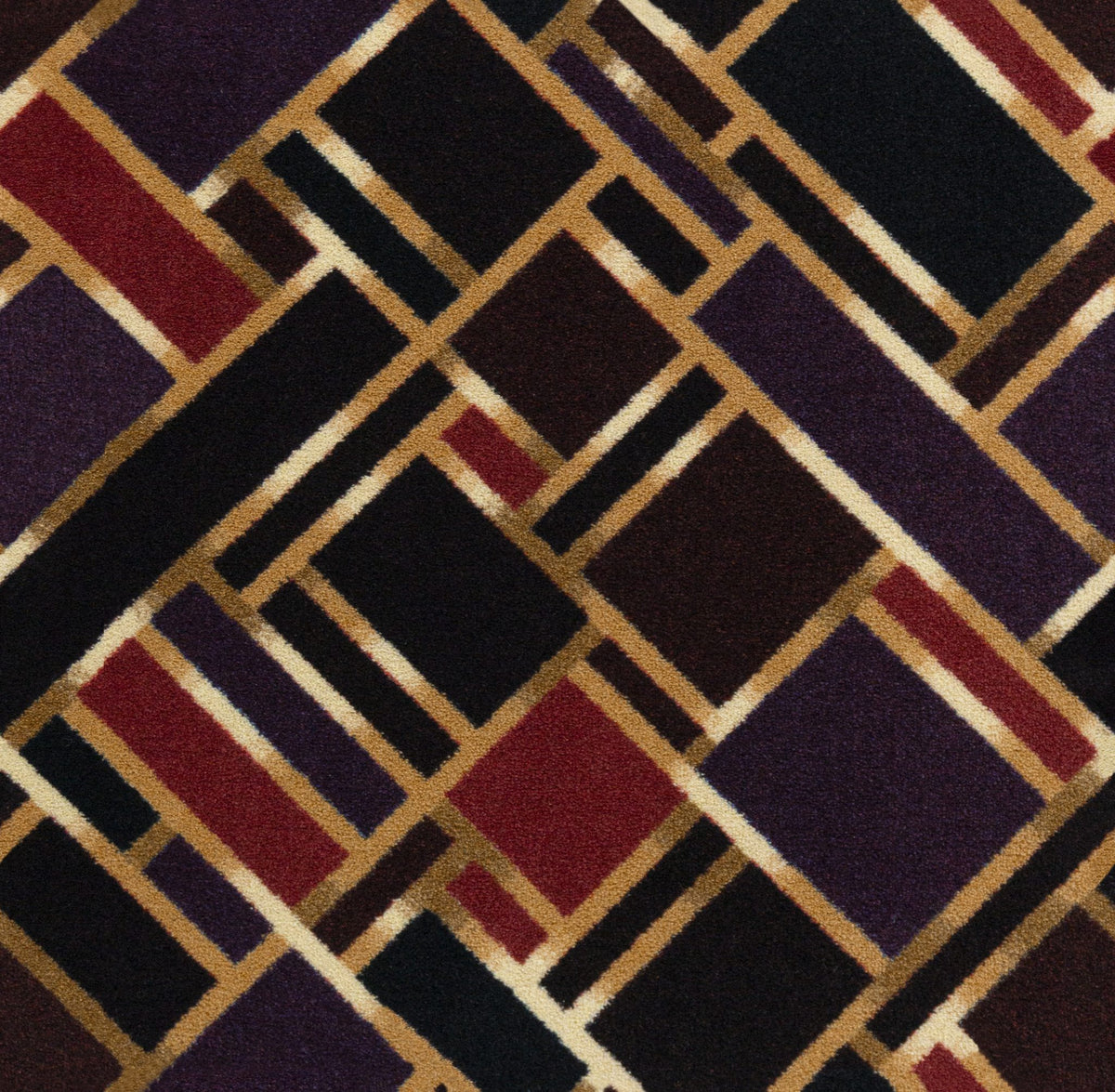 Gatsby home theater carpet in Ruby — Art Deco pattern detail
