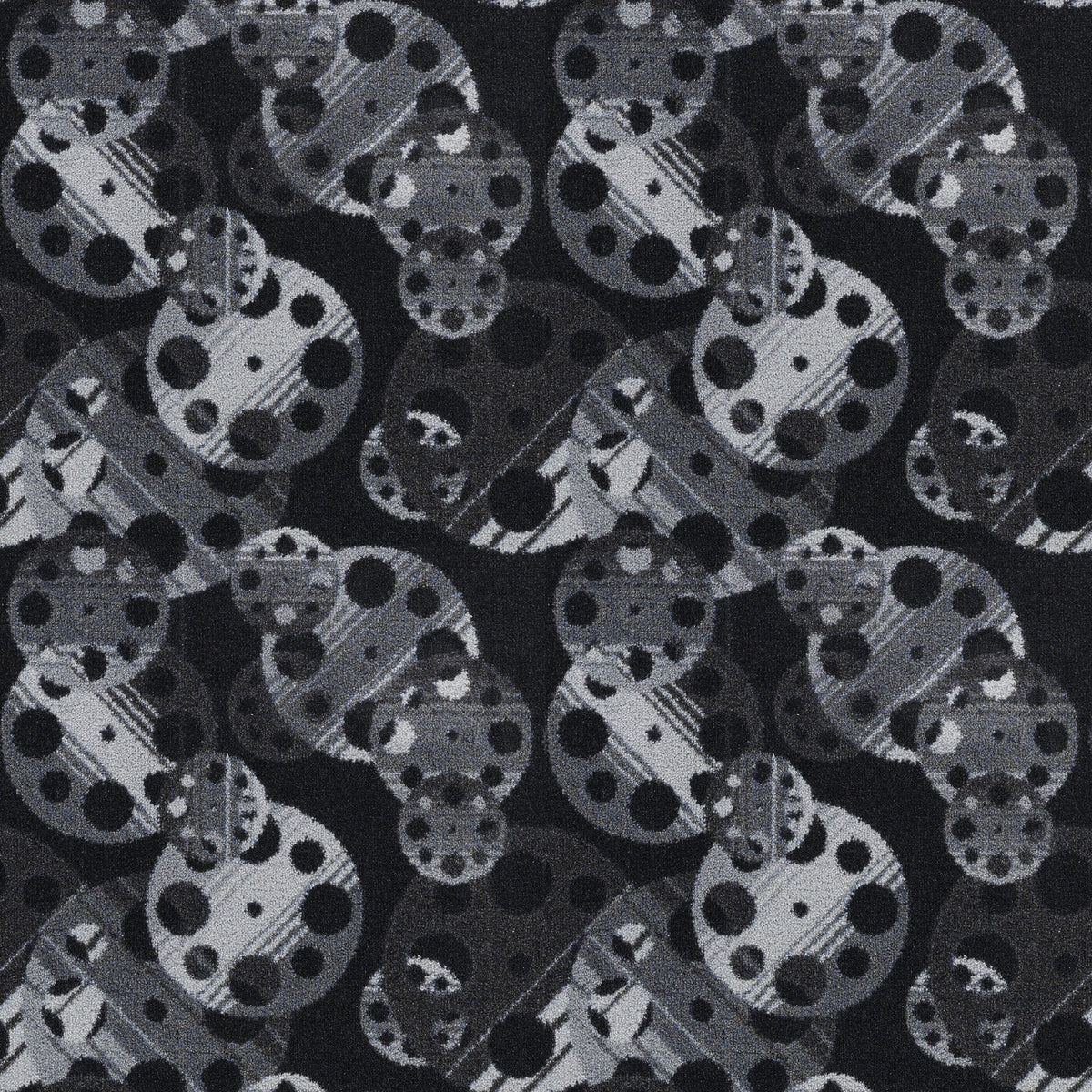 Reeling home theater carpet in Black — film reel pattern detail
