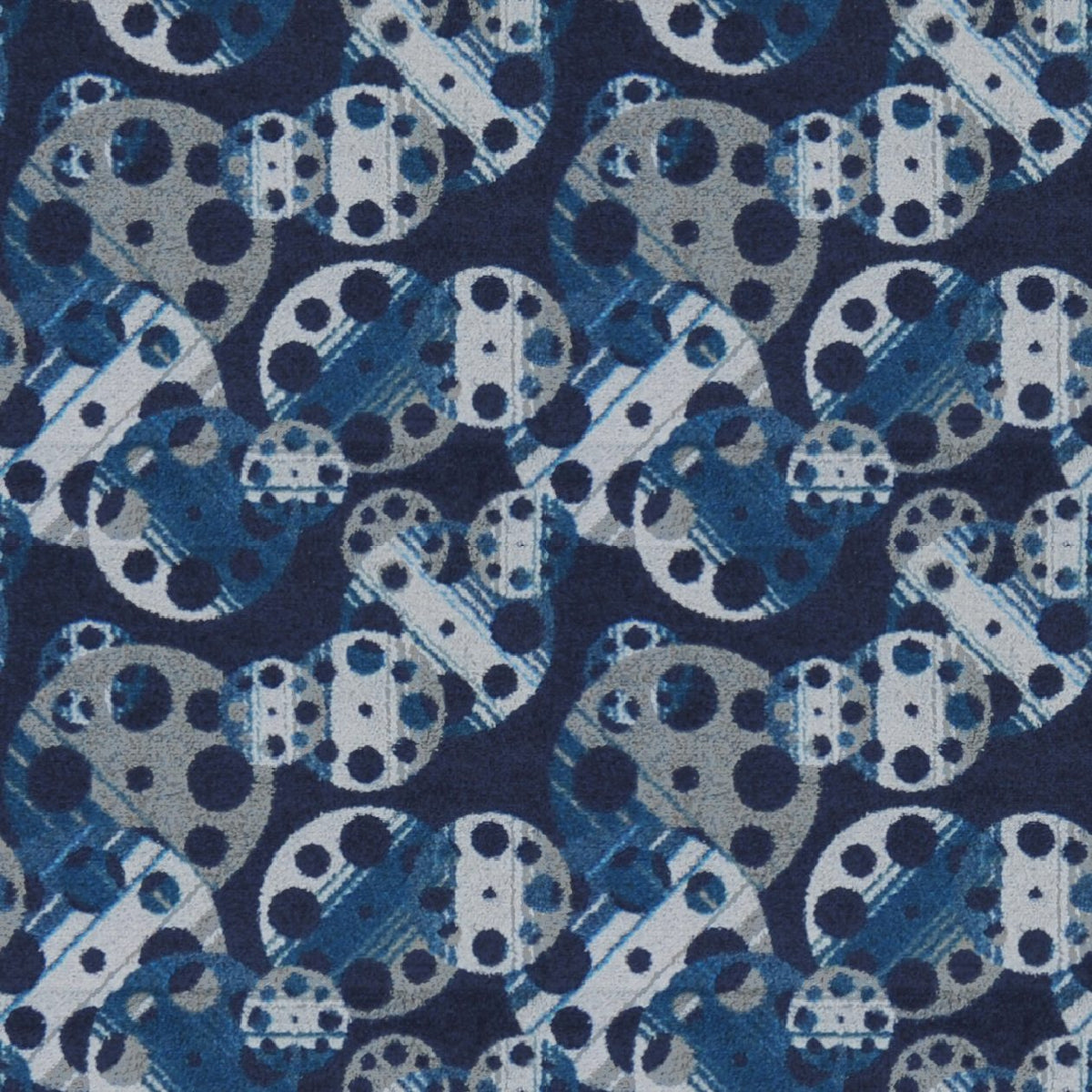 Reeling home theater carpet in Slate — film reel pattern detail