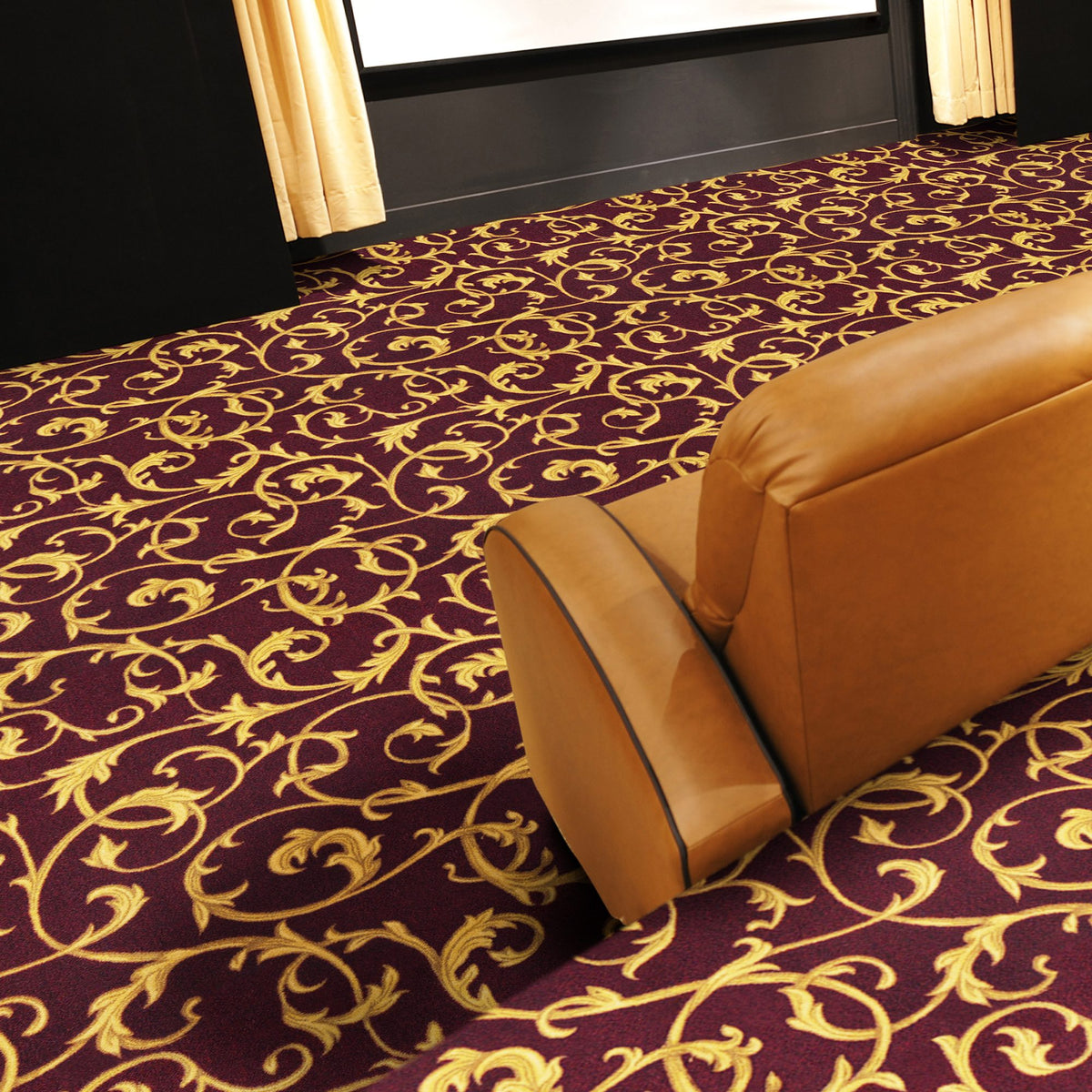 Acanthus carpet in Burgundy — close-up of cut pile and printed pattern